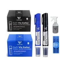 Kit 2 Cx De 12 Recagas Para Pincel Marcador De Quadro Branco + 2 Pincel- Az,Pt