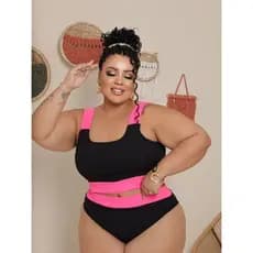 Biquini Plus Size com Bojo Cintura Alta Tropical Hot Pant