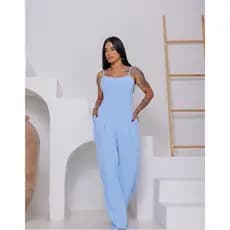 Macacão Longo Feminino Com Bojo alça Reguladora E Bolso Pantalona Social Modinha