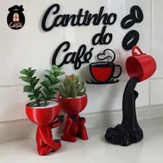 Kit Cantinho do Café | Vasinhos Bob | Letreiro Parede | Xícara Flutuante | Decoração Cozinha