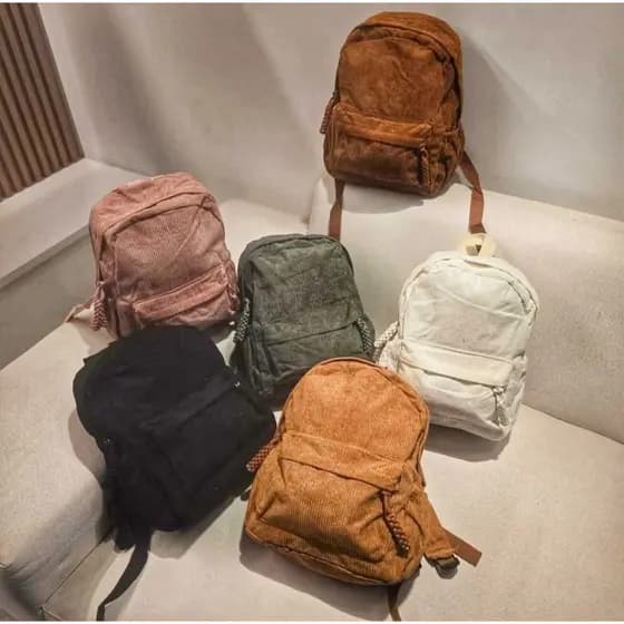Mochila Camurça Bolsa Média e Pequena Veludo Feminino Escolar Casual Dia a Dia Trabalho Com Zíper