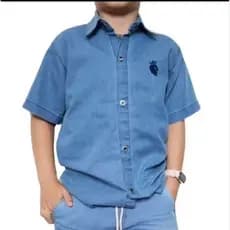 camisa jeans manga curta infantil Camisa jeans juvenil menino infantil no Tamanho P M G bb 10 12 14 16