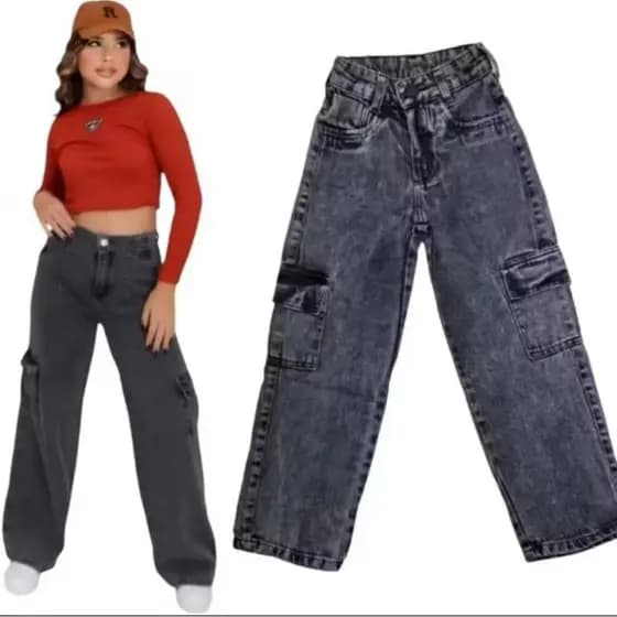 calça cargo grafite jeans juvenil com regulagem bloquerinha menina calça wide leg infantil preta Tam 10 12 14 16 anos