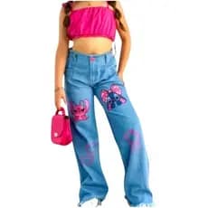 calça jeans wide leg feminina infantil juvenil com estampa calça flare jeans menina calça pantalona 4 6 8 10 12 14 16