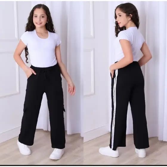 Calça Pantalona Listra infantil e Juvenil Tecido Malha Crepe  calça wide leg infantil menina  calça flare menina infanti