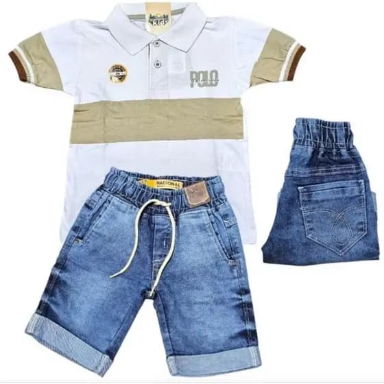 kit de bermuda infantil e camisa polo infantil bebê conjunto camisa e bermuda 1 2 3 combo camisa jeans e short