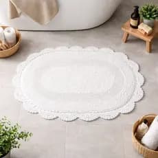 Tapete de Banheiro Kacyumara Decorativo Tipo Piso Atoalhado 100% Algodão Crochê Oval 50 x 80cm