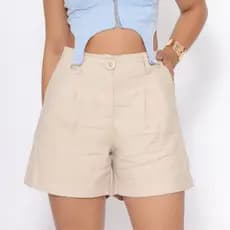 Shorts Feminino Alfaiataria Sensorial Bolsos Frontais Tendência Verão Casual Elegante