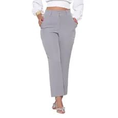 Calça Feminina Alfaiataria Premium Social Skinny Cintura Alta Bolsos Laterais Botão Forrado