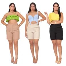 Shorts Bermuda Feminina Social De Alfaiataria Sensorial Bolsos Frontais Cintura alta Elegante
