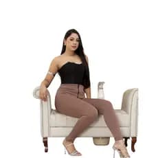 Calça Feminina Canelada 3D Legging Cintura Alta Com Zíper Bolsos Traseiros Casual Dia A Dia