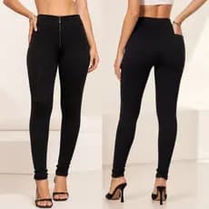 Calça Feminina Canelada 3D Legging Cintura Alta Com Ziper Dia a Dia Casual