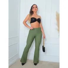 Calça Feminina Flare Com Cinto Embutido e Fivela Forrada Casual Elegante Bailarina