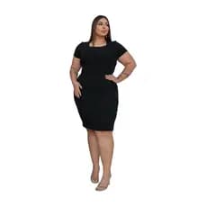Vestido Feminino Midi Plus Size Modelador Decote Quadrado Manga Curta Tecido Ribana Premium Elegante
