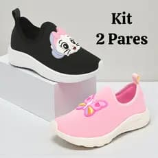 Kit 2 Pares Tênis Infantil Menina Confortável Calce Fácil Macio e Antiderrapante