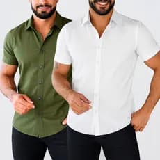 Camisa Social Masculina Manga Curta Slim Premium Tricoline Estampada do P ao GG