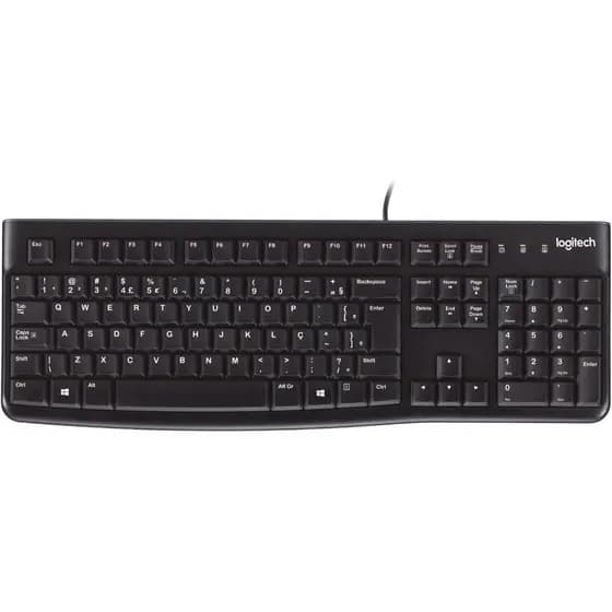 Teclado com fio USB Logitech K120 Resistente à Respingos Barra de Espaço Curva Layout ABNT2