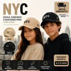 Boné juvenil NYC New York 4 a 14 Anos Unissex Premium Ajuste Fitão