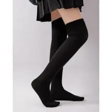 1 Par Meia 7/8 Cano Alto 75 CM Adulto N 35 a 42 Preta Feminina Masculino casual frio outono inverno promo ap aur