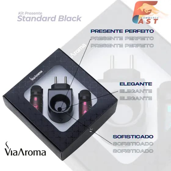 Kit Presente Difusor Aromatizador Standard Preto Via Aroma com 2 Essências Lembrancinha