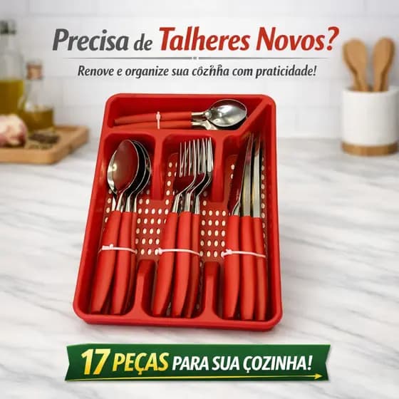 Faqueiro Premium 17 Peças com Porta-Talher - Design moderno e resitente para sua Cozinha