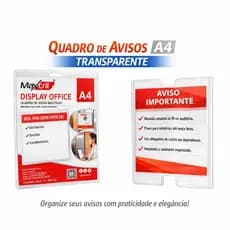 Quadro Aviso A4 Transparente com Fita Dupla Face Maxcril Ideal para Escritórios Escolas Condomínios