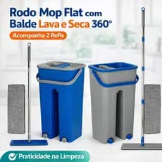 Mop Rodo Flat com Balde Lava e Seca 360° com 2 Refis inclusos Praticidade na Limpeza