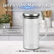 Jarra Vidro Capacidade 14 Litros Tampa Inox Resistente Design Moderno Cozinha