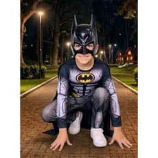 Fantasia Do Batman Longa Com Enchimento Capa E Mascara de Plastico