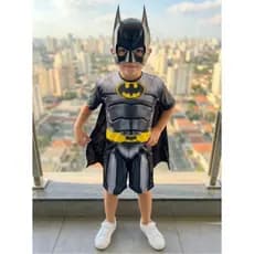 Fantasia Do Batman C/Enchimento Curto Roupa Infantil Mascara de Plastico e Capa