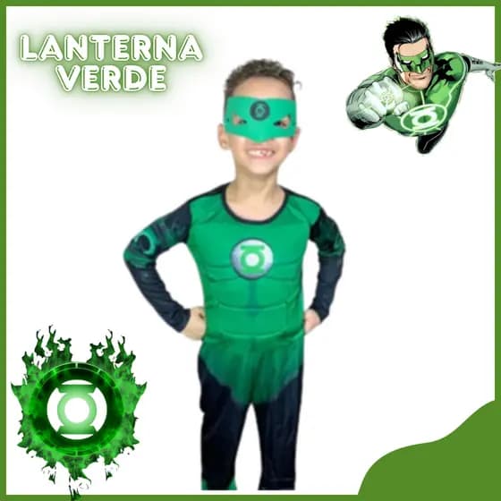 Fantasia Infantil Longa Lanterna Verde Com Mascara De E.V.A e Com Enchimento