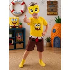 Fantasia Infantil Bob Esponja C/mascara E.v.a Macacão Curto Sem Enchimento Diversão
