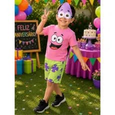 Fantasia Infantil Patrick - Bob Esponja C/mascara E.v.a Macacão Curto Sem Enchimento Diversão
