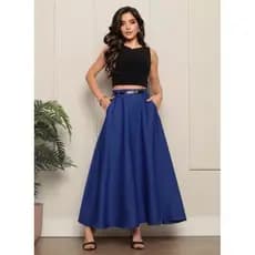 SAIA LONGA RODADA FEMININA ALFAIATARIA MODA EVANGÉLICA CASUAL BÁSICA CINTURA ALTA ELEGANTE TENDÊNCIA