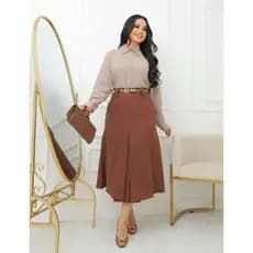 SAIA LONGA ALFAIATARIA FIT E FLARE FEMININA MODA EVANGÉLICA CINTURA ALTA FENDA FECHADA