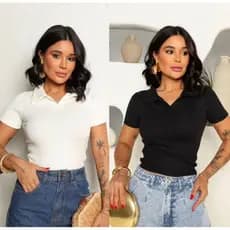 BLUSA GOLA POLO MODA FEMININA BÁSICA CAMISA BLUSINHA CASUAL SOCIAL TRABALHO RIBANA ALGODÃO MANGINHA VERÃO DIA A DIA
