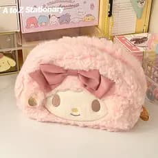 Kawaii Saco De Lápis De Volta À Escola Para Meninas Pelúcia Cosmética Fofinha Organizador Grande Capacidade De Suprimentos Escolares Estudantis Caixa De Papelaria