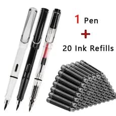 1 + 20 Pcs/Set Kawaii Fountain Pen 0,38mm Tinta Substituível EF Nib Canetas De Escrita Material Escolar Papelaria Caligrafia De