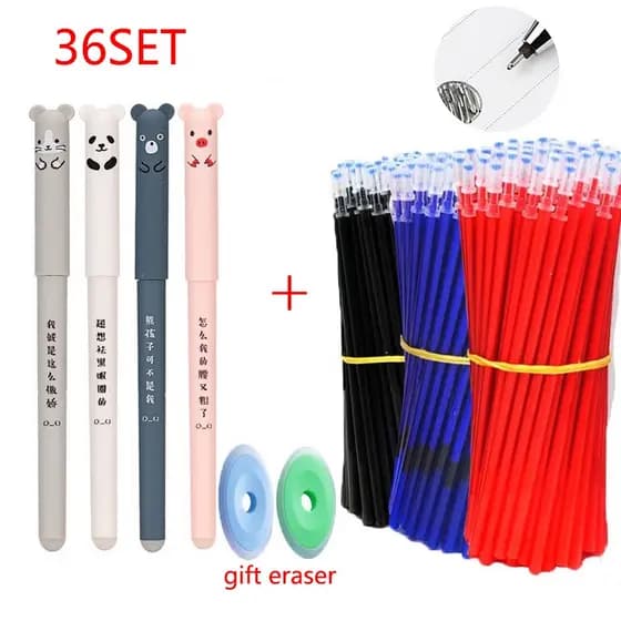 36 Pçs/Conjunto Canetas Gel Apagável Kawaii 0.35mm À Prova D'água Azul/Preto/Vermelho Tinta Papelaria Material Escolar Para O Escritório Estudante