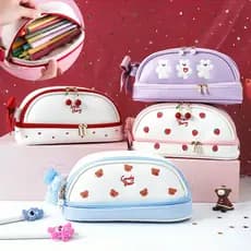 Bonito Grande Capacidade Lápis Casos Dupla Camada Kawaii Plutônio Portátil Morango Cereja Estudante Caneta Saco Papelari