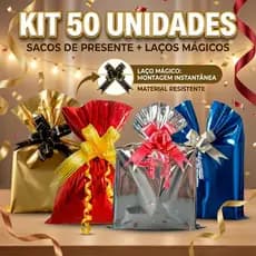 Kit 50 Sacos de Presente + 50 Laços Mágicos Para Decoração, Saquinho Embrulho Papel De Presente