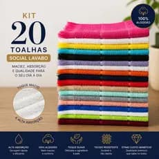 Kit 20 Toalhas Social Lavabo 21x30 Algodão Alta Absorção Macias