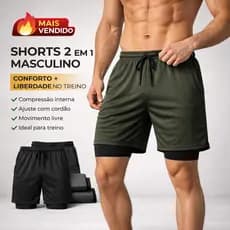 Shorts Academia 2 em 1 Masculino Confortável Bolso Interno Liso Sem Estampa Treino Uso Diário Academia