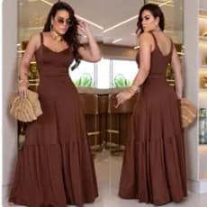 Vestido Longo Feminino Alça Casual Malha Romantic Liso Estilo e Conforto Moda Verão Chic