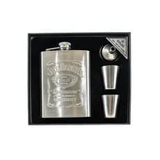 Kit Cantil De Aço Inox Bolso Whisky Vodka Garrafa Com 2 Mini Copos Funil Porta Bebidas Presente Masculino Prateado Bar