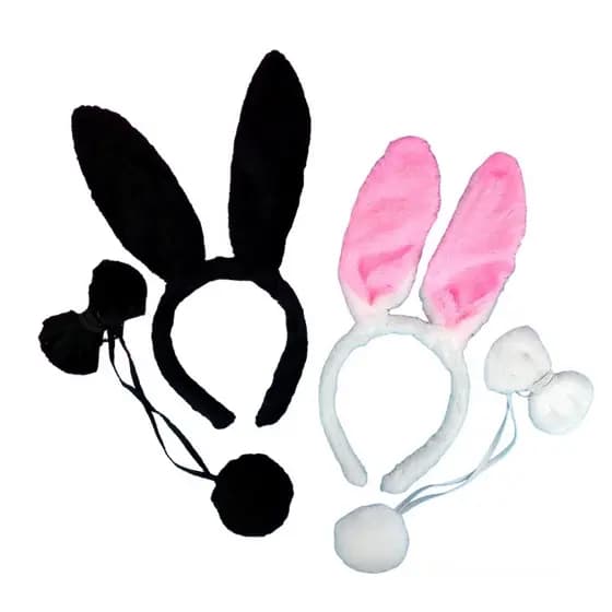 Kit  Arco Tiara Oreha de Coelho Gravata e Pompom Páscoa Fantasia Cosplay Carnaval