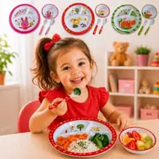 Kit  Alimentação Pratinho Melanina Com Colher e Garfo Infantil Bebê Primeira Idade