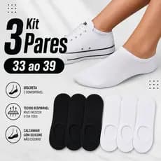 Kit 3 Pares Meia Invisível Sapatilha Menino e Menina Soquete Cano Curto Juvenil e Adulto