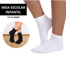 Kit 3 Pares Meia Branca e Preta Criança Kids Infantil Escolar Cano Médio