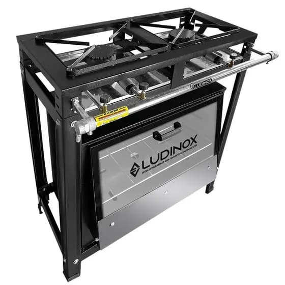 Fogão Industrial 2 Bocas Com Forno 60L Vidro Alta Pressão Ludinox